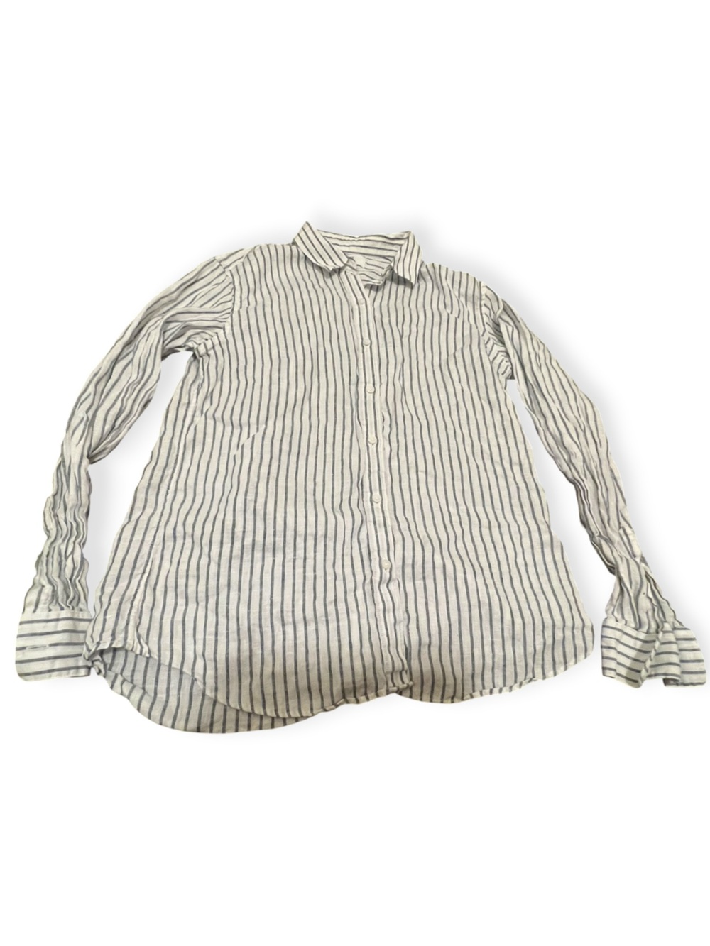 UNIQLO Linen Striped Long Sleeve Shirt White Black M